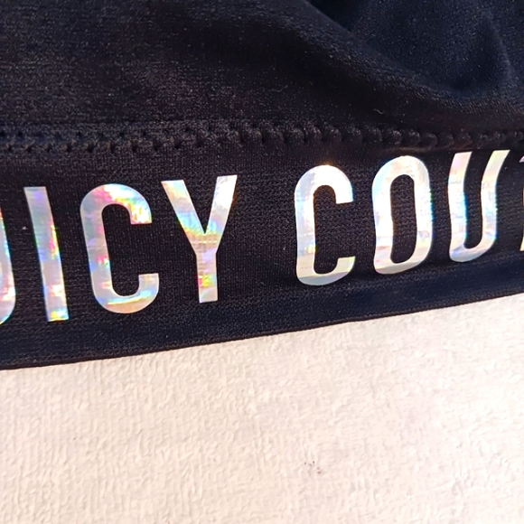 JUICY COUTURE Sports Bra IRRIDESCENT Silver Glow Letters V-Back Straps BLACK M - Picture 3 of 17